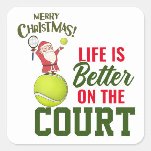 Tennis Weihnachten mit dem Weihnachtsmann Leben is Quadratischer Aufkleber