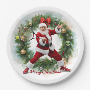 Tennis Weihnachten mit dem Weihnachtsmann Pappteller