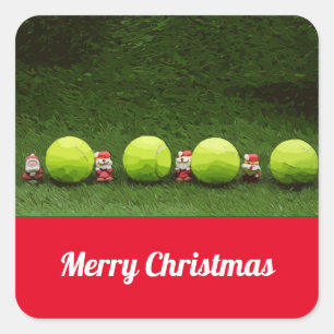 Tennis Weihnachten mit dem Weihnachtsmann Quadratischer Aufkleber