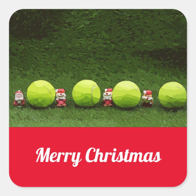 Tennis Weihnachten mit dem Weihnachtsmann Quadratischer Aufkleber (Vorderseite)