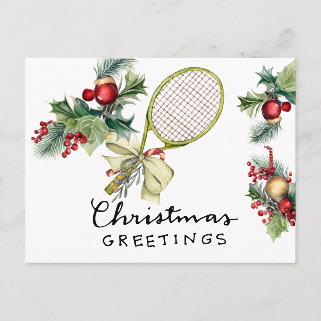 Tennis Weihnachten mit Racket Aquarell (Vorderseite)