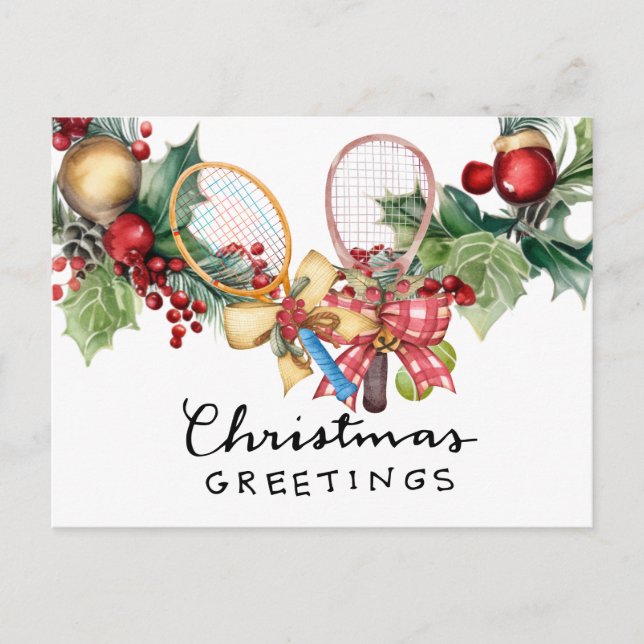 Tennis Weihnachten mit Racket Aquarell (Vorderseite)