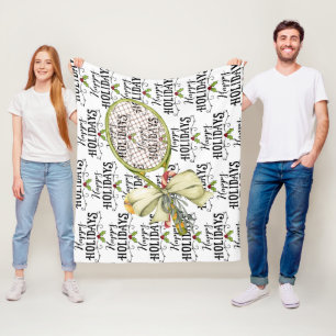 Tennis Weihnachten mit Racket Aquarell Fleecedecke