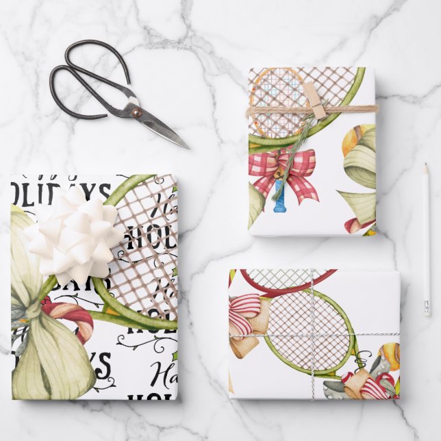 Tennis Weihnachten mit Racket Aquarell Geschenkpapier Set (Vorderseite)