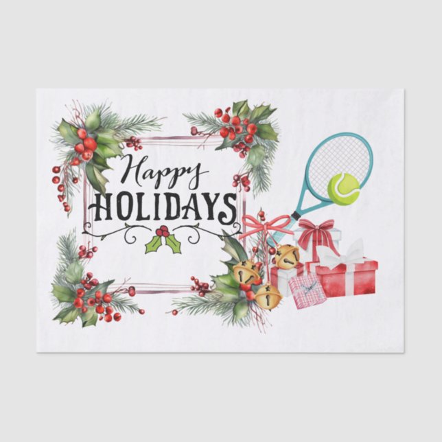 Tennis Weihnachten mit Racket Aquarell Seidenpapier (Vorderseite)