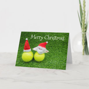 Tennis-Weihnachten mit Santa-Hut auf Tennisball Karte