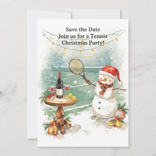 Tennis Weihnachten mit Snowman Einladung (Vorderseite)