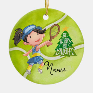 Tennis Weihnachten mit Tennisball für Mädchenspiel Keramik Ornament