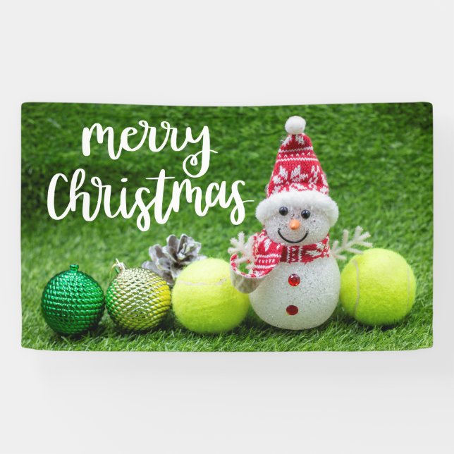 Tennis Weihnachten mit Tennisball mit Snowman Banner (Horizontal)