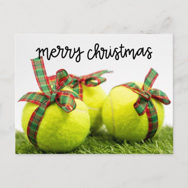 Tennis Weihnachten mit Tennisball und Geschenkkart Postkarte (Vorderseite)