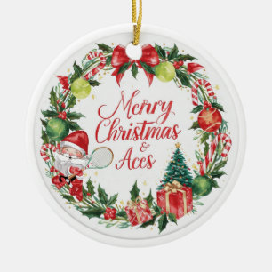 Tennis Weihnachten mit Tennisball und Santa   Keramik Ornament