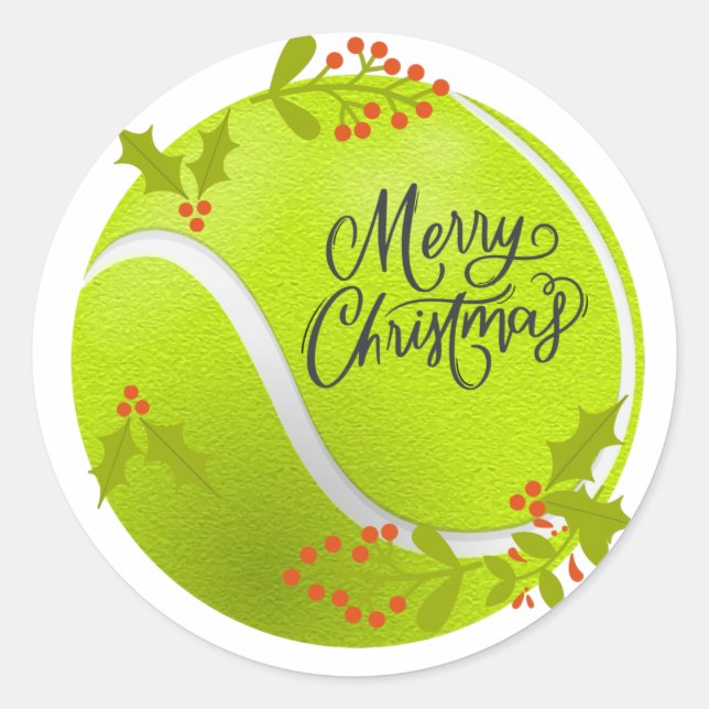 Tennis Weihnachten mit Tennisball und Santa Runder Aufkleber (Vorderseite)