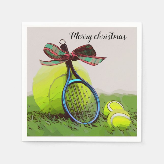 Tennis Weihnachten mit Tennisball und Schläger Serviette (Vorderseite)