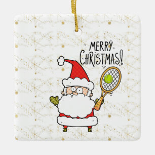 Tennis Weihnachten mit Tennisball und Weihnachtsma Keramikornament