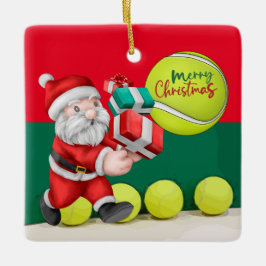 Tennis Weihnachten mit Tennisball und Weihnachtsma Keramikornament