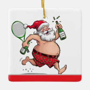 Tennis Weihnachten mit Tennisball und Weihnachtsma Keramikornament