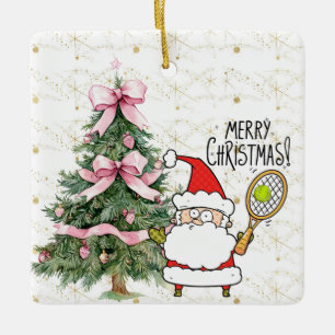 Tennis Weihnachten mit Tennisball und Weihnachtsma Keramikornament