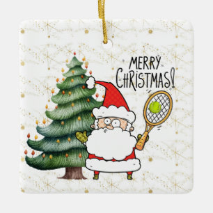 Tennis Weihnachten mit Tennisball und Weihnachtsma Keramikornament
