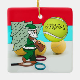 Tennis Weihnachten mit Tennisball und Weihnachtsma Keramikornament