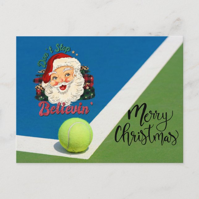 Tennis Weihnachten mit Tennisball und Weihnachtsma Postkarte (Vorderseite)