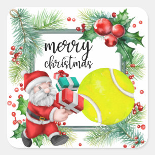 Tennis Weihnachten mit Tennisball Weihnachtsmann Quadratischer Aufkleber