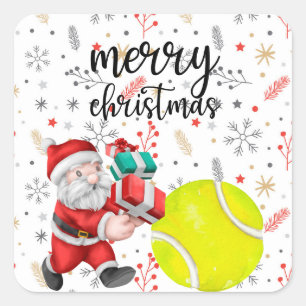 Tennis Weihnachten mit Tennisball Weihnachtsmann Quadratischer Aufkleber