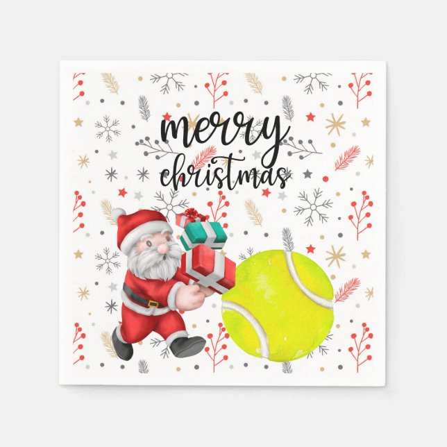 Tennis Weihnachten mit Tennisball Weihnachtsmann Serviette (Vorderseite)
