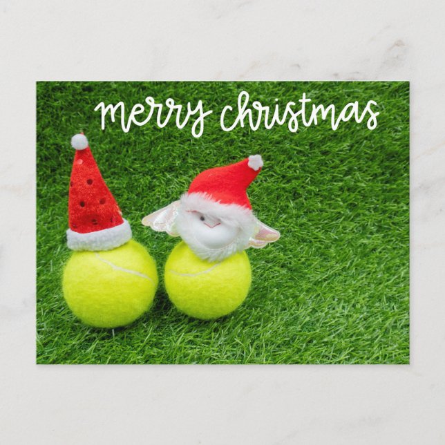 Tennis Weihnachten mit Weihnachtsmannmütze auf Ten Postkarte (Vorderseite)