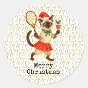 Tennis-Weihnachten-Thema für Katzenliebhaber Runder Aufkleber