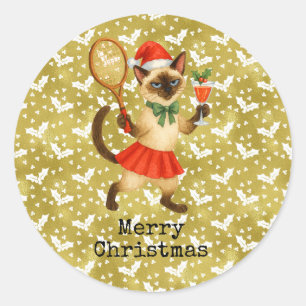 Tennis-Weihnachten Thema für Katzenliebhaber Runder Aufkleber
