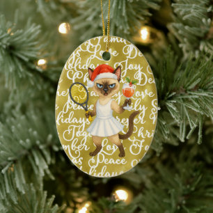 Tennis Weihnachten Thema für Spieler, der Katze li Keramik Ornament