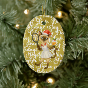 Tennis Weihnachten Thema für Spieler, der Katze li Keramik Ornament