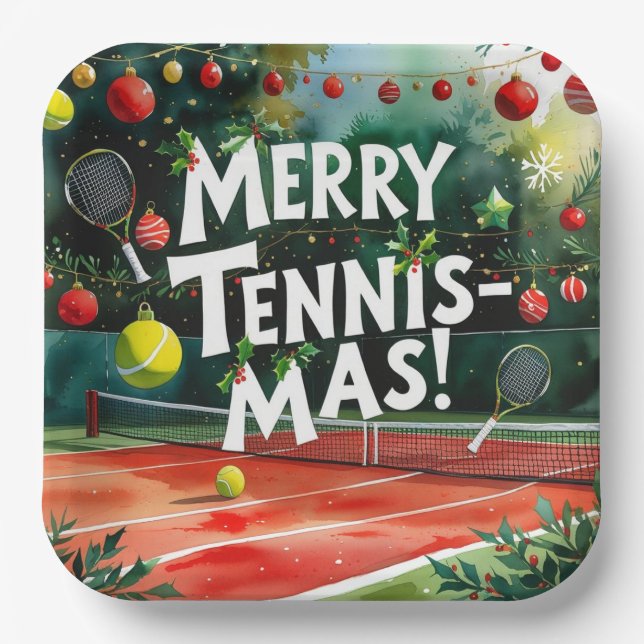Tennis Weihnachten Thema Joy Liebe Tennis Party Pappteller (Vorderseite)