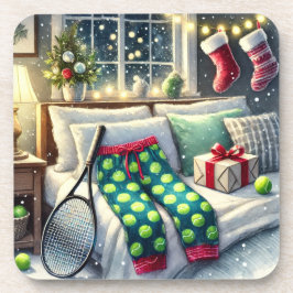Tennis Weihnachten Thema mit Ball und Racket Getränkeuntersetzer