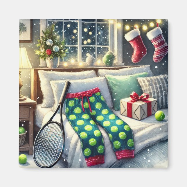 Tennis Weihnachten Thema mit Ball und Racket Magnet (Vorne)