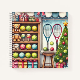 Tennis Weihnachten Thema mit Ball und Racket Notizbuch