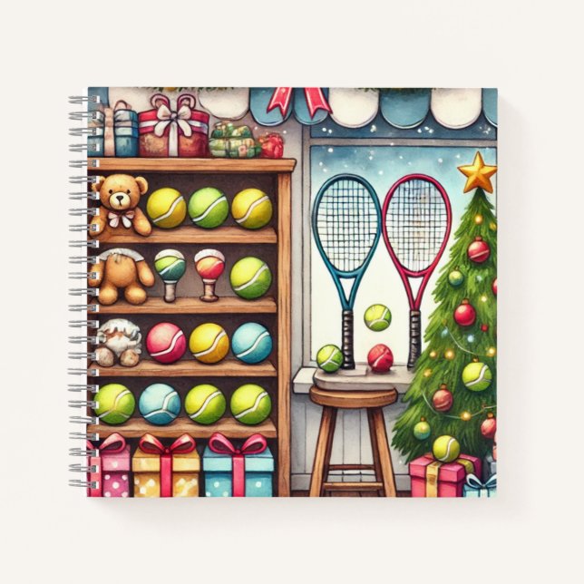 Tennis Weihnachten Thema mit Ball und Racket Notizbuch (Vorderseite)