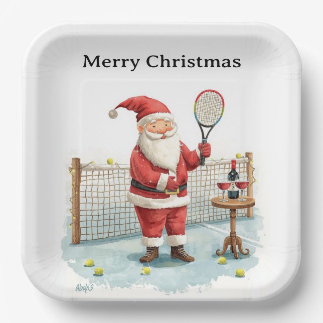 Tennis Weihnachten Thema SANTA Tennis spielen Pappteller (Vorderseite)