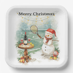 Tennis Weihnachten Thema Snowman Tennis spielen Pappteller