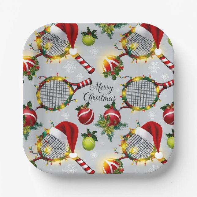 Tennis Weihnachts-Feierliche Spiele und Ball Pappteller (Vorderseite)