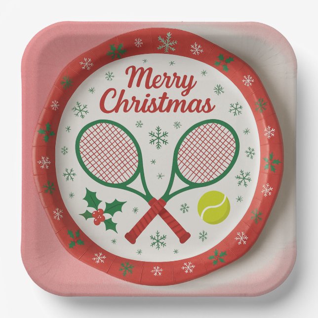 Tennis Weihnachts-Feierliche Spiele und Ball Pappteller (Vorderseite)