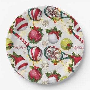 Tennis Weihnachts-Feierliche Spiele und Ball Pappteller
