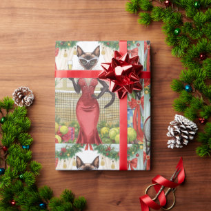 Tennis Weihnachts-Party Gedicht für Katzen Liebhab Geschenkpapier