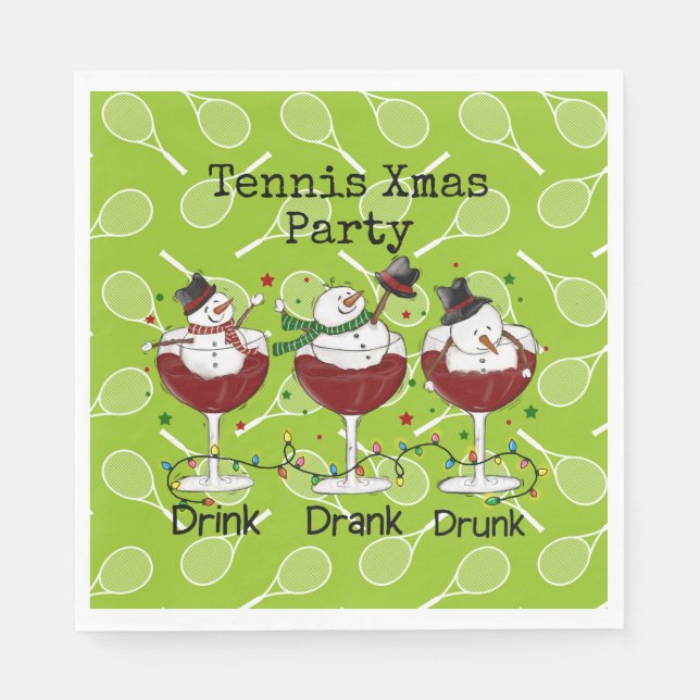 Tennis Weihnachts-Party mit Snowman Drink Wein Serviette (Vorderseite)