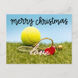 Tennis Weihnachtsball und Schläger mit Liebe Feiertagspostkarte