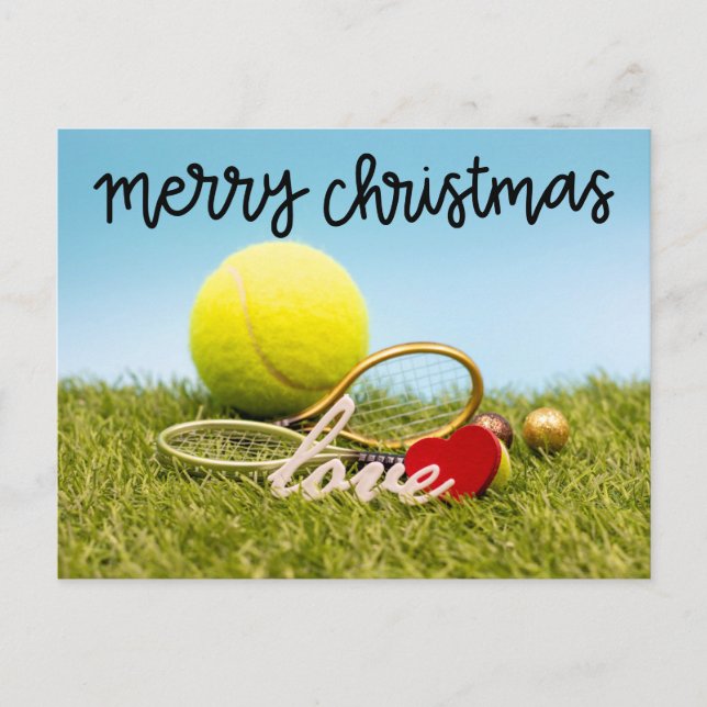 Tennis Weihnachtsball und Schläger mit Liebe Feiertagspostkarte (Vorderseite)