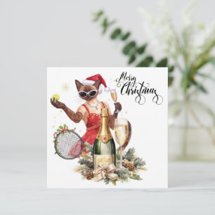 Tennis-Weihnachtsfeier für Katzenliebhaber Feiertagskarte