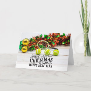 Tennis Weihnachtskarte mit Ball und Racket Karte