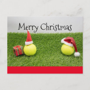 Tennis Weihnachtskarte mit Weihnachtsmannmütze auf Postkarte
