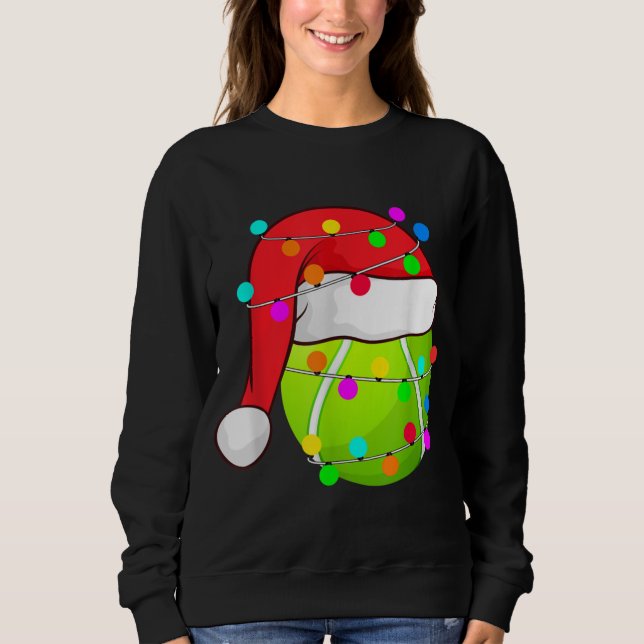 Tennis Weihnachtsmannmütze Weihnachten Lichter Fun Sweatshirt (Vorderseite)